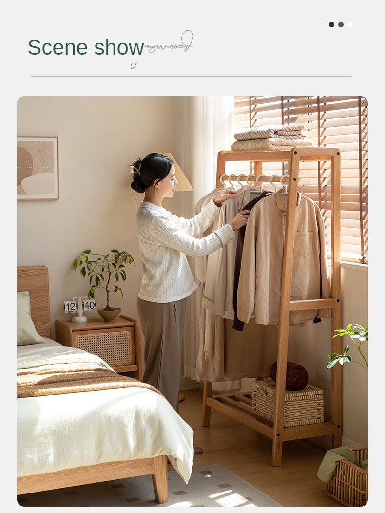 Oak, Ash solid wood hanger for small bedroom floor standing storage rack