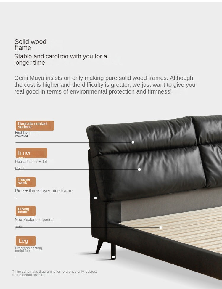 Leather Upholstered Bed with Down Filling