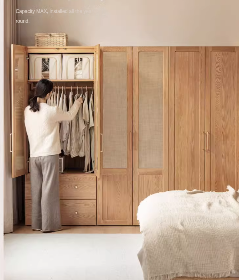Oak Solid Wood Free Combination Wardrobe Rattan Door.