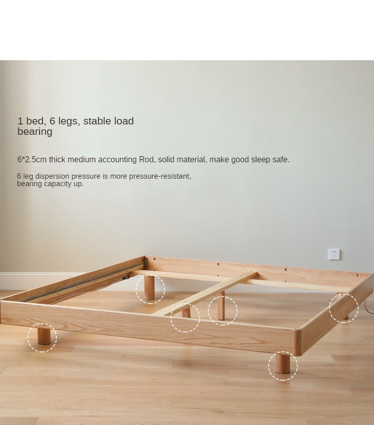 Oak solid wood Suspended platform bed, headboard-free bed with light