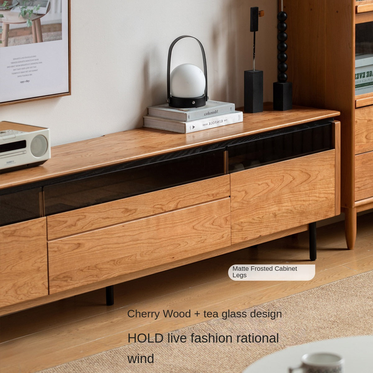 Cherry Solid Wood TV Cabinet Modern Simple))