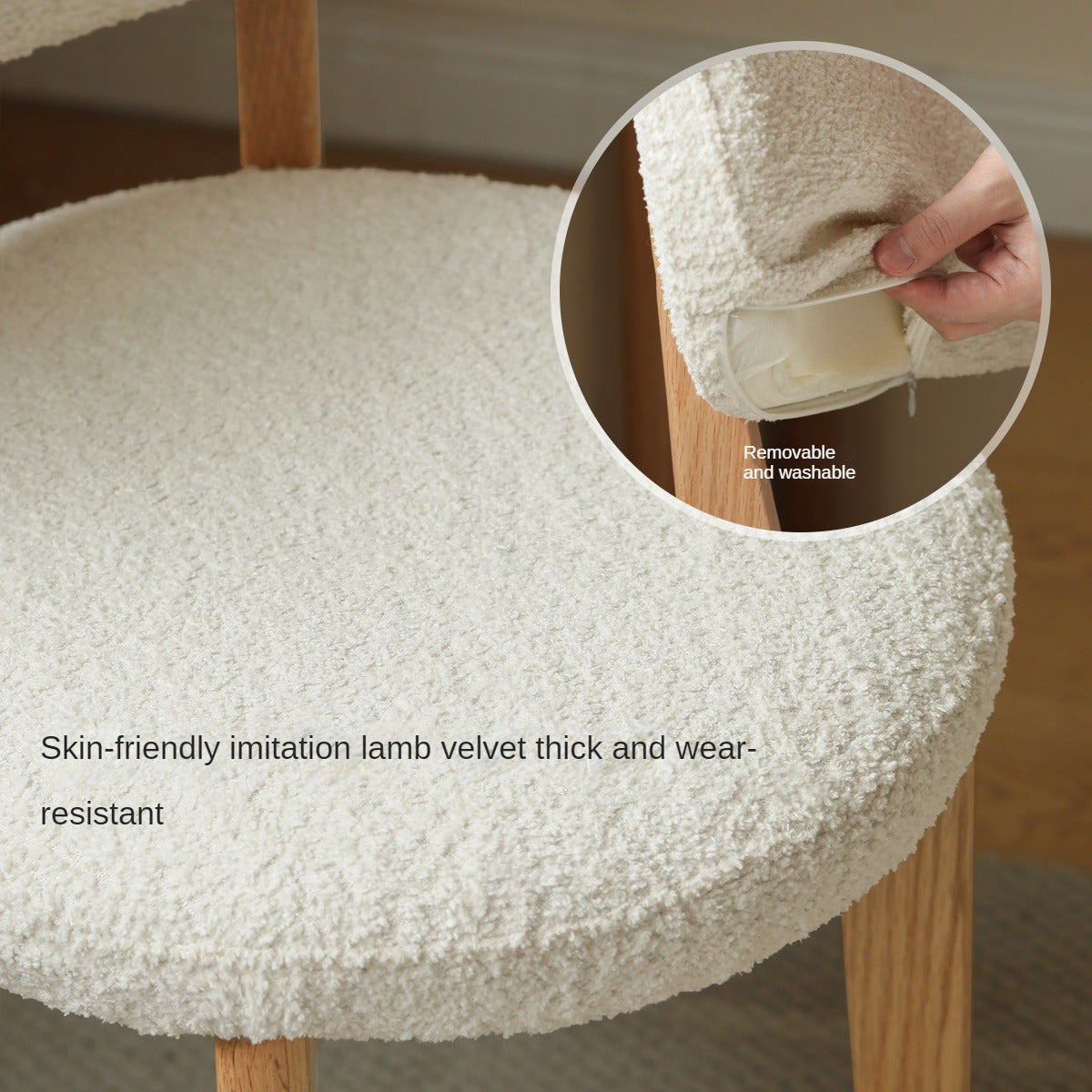 Oak Solid Wood Modern Velvet Soft Makeup Stool