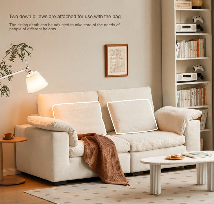 Fabric White Cream Style Down Sofa.