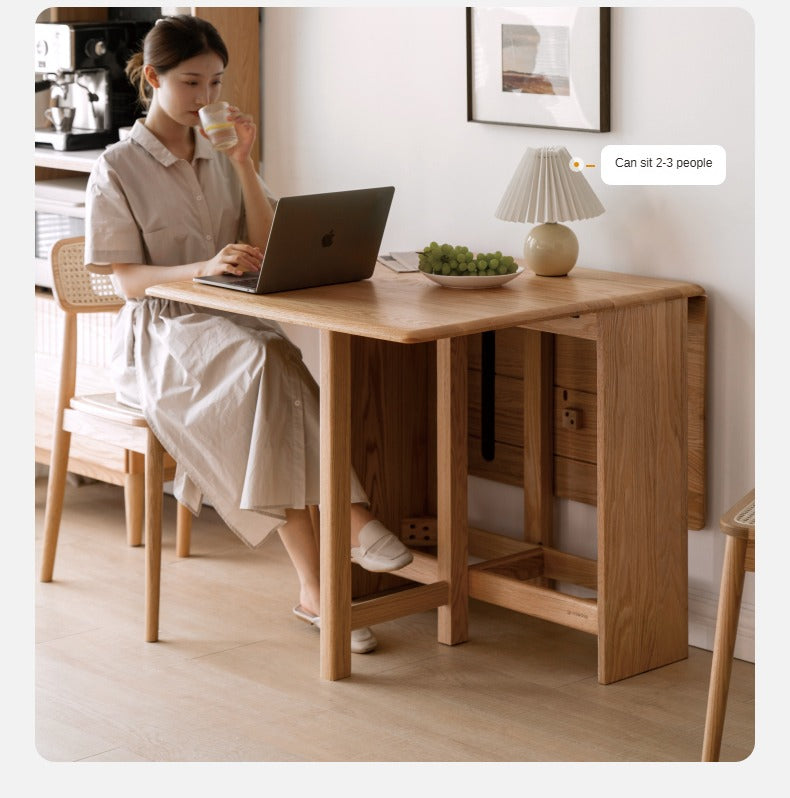 Oak Solid Wood Folding Table, Retractable Dining Table