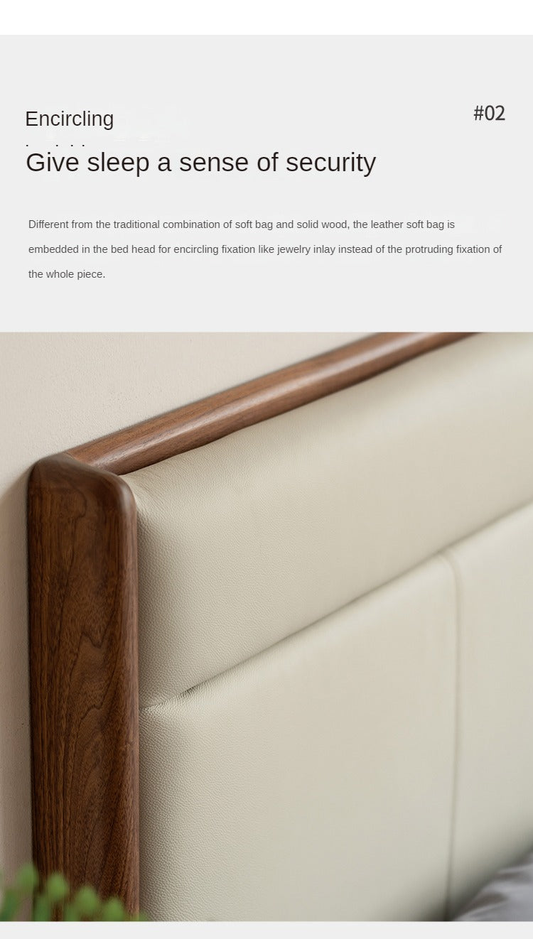 North American Black Walnut, Ash solid wood leather soft bed