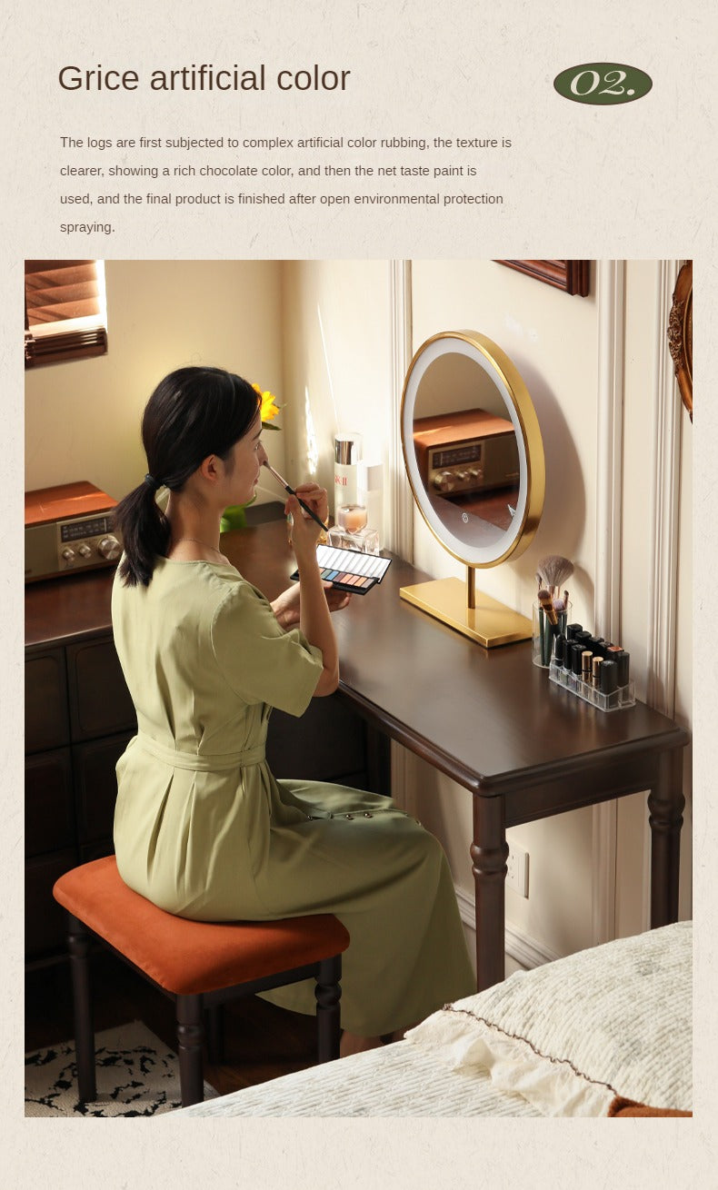 Black Walnut, Poplar Solid Wood American Retro Retractable Dressing Table.