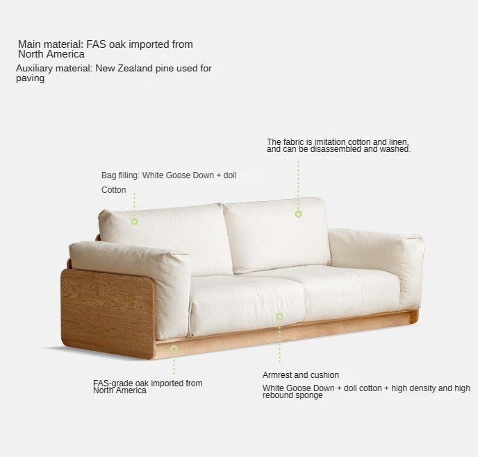 Oak Solid Wood Down Fabric Sofa.
