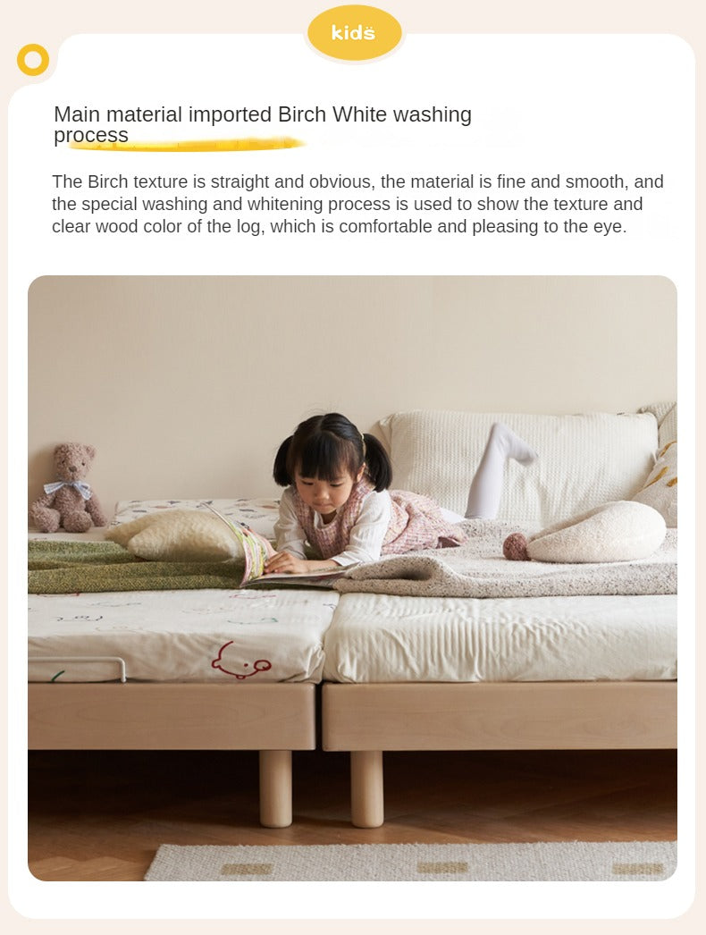 Rubberwood Solid Wood Mother-and-child platform bed, headboard-free bed