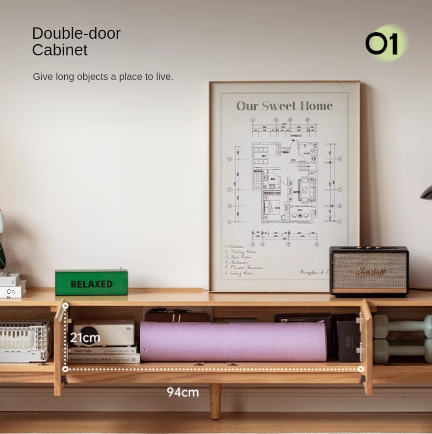 Oak Solid Wood Modern Locker Integrated TV Cabinet.