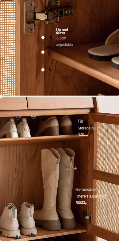 Сherry Solid Wood Rattan Locker Shoe Cabinet