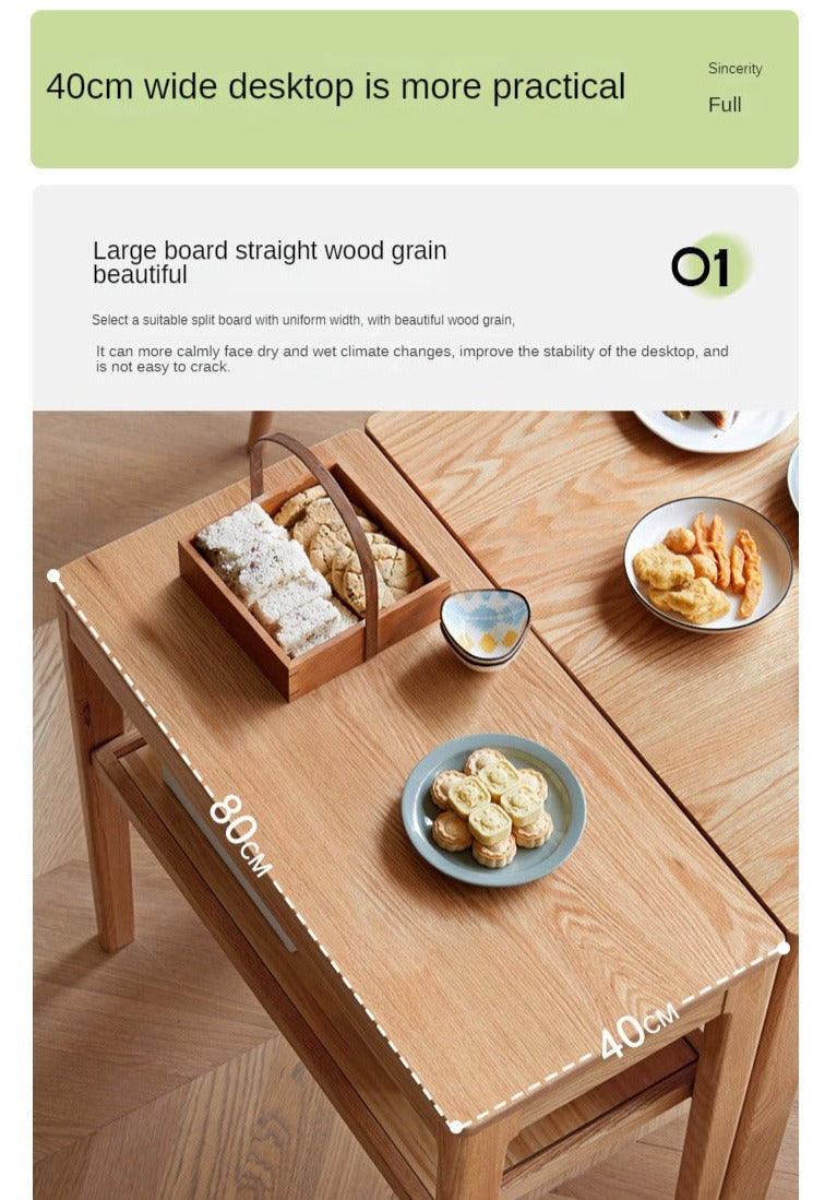 Oak Solid Wood Edge Table, Movable Small Table