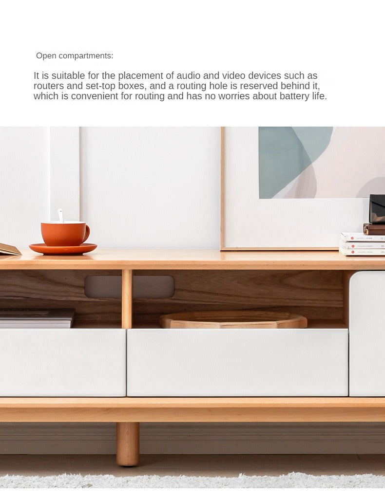 Oak Solid Wood TV Cabinet with Storage.