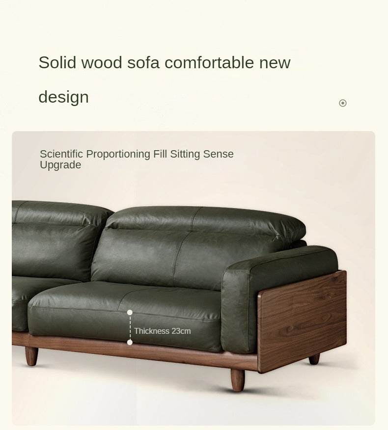 Black Walnut, Poplar Solid Wood Leather Sofa Italian Light Luxury.