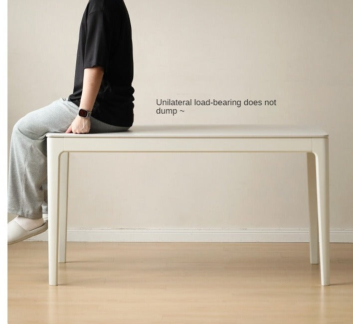 Birch Solid Wood Rock Plate White Cream Dining Table