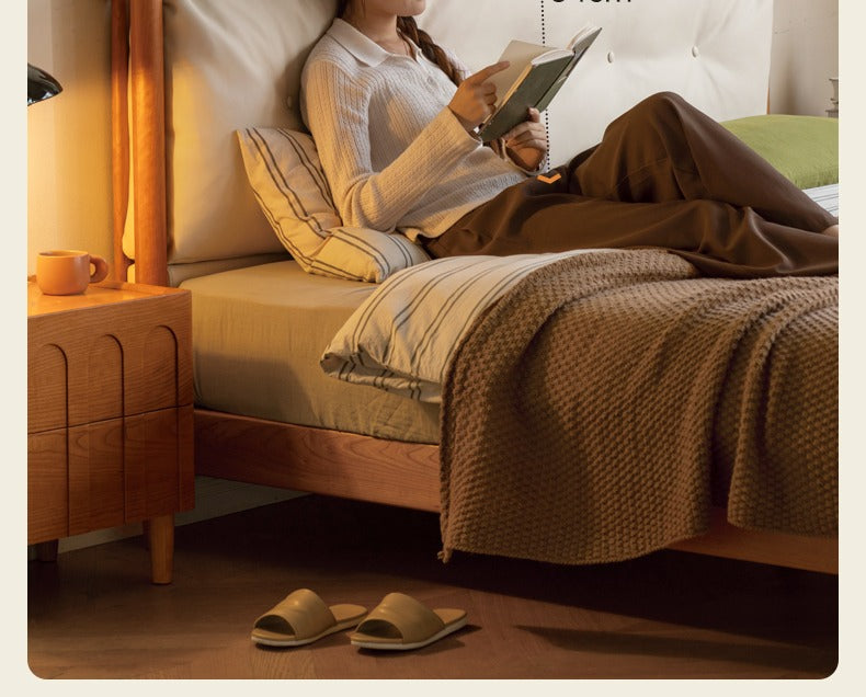 Cherry Solid Wood Soft Retro Bed