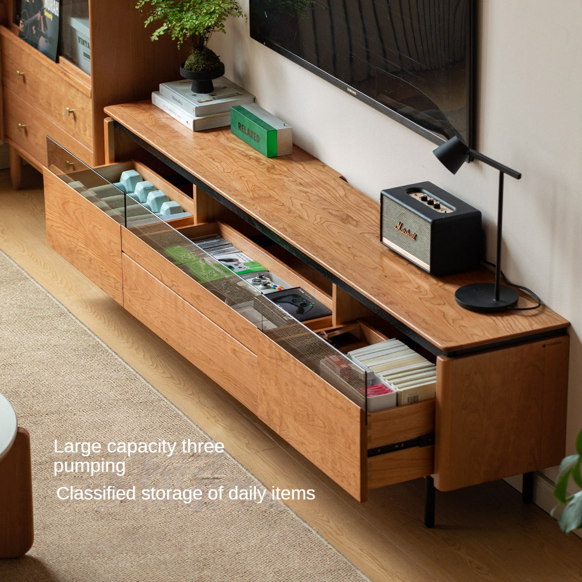 Cherry Solid Wood TV Cabinet Modern Simple))
