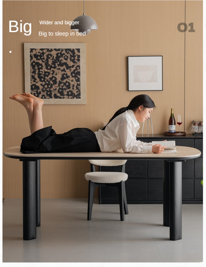 Solid Rubberwood travertine slate Dining Table