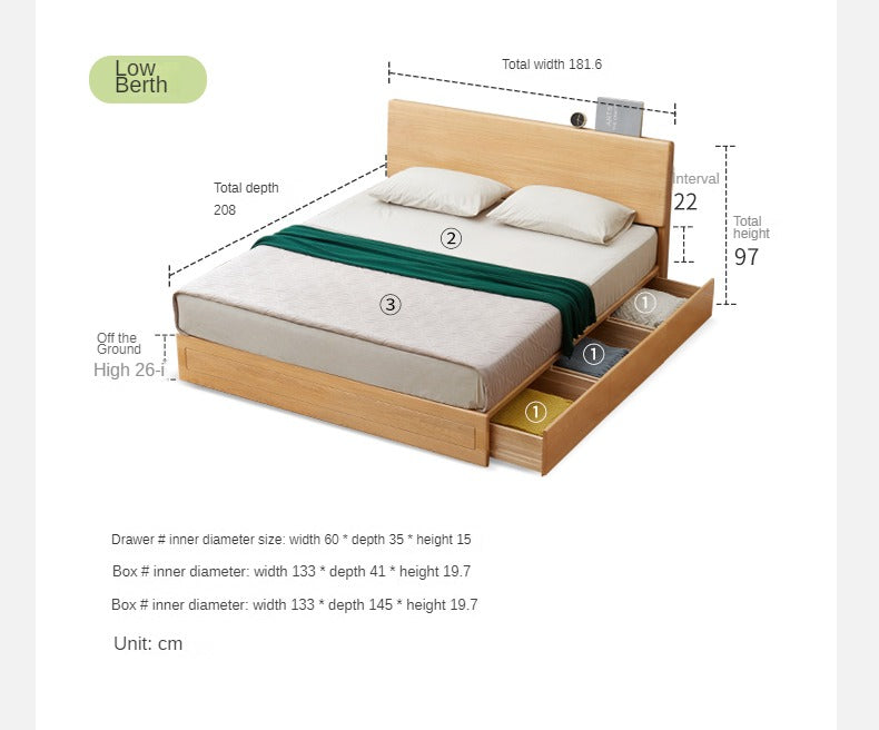 Ash, Oak, Black Walnut Solid Wood Box Bed Modern