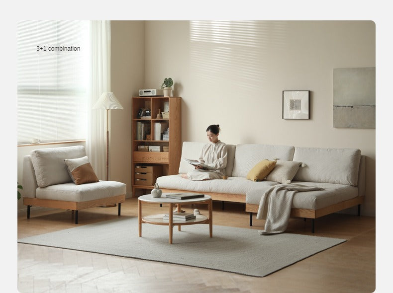 Oak Solid Wood Corner Down Sofa Japanese Style.