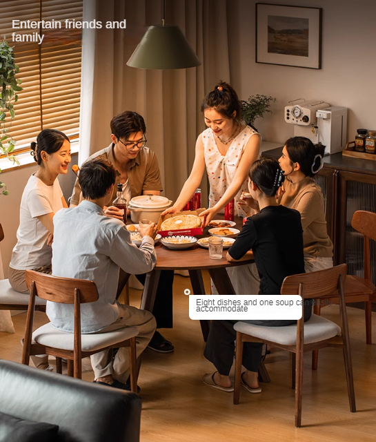 Black Walnut Solid Wood Retro Round Dining Table.