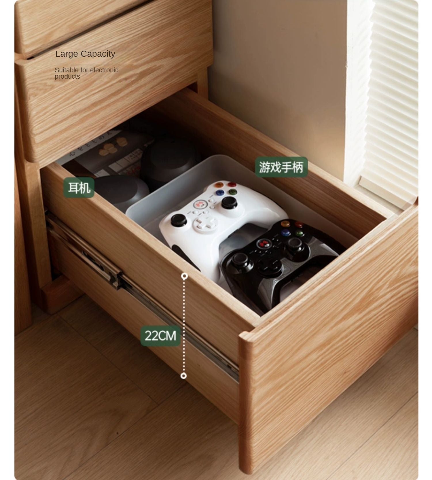 Rubberwood, Oak Solid Wood Bookcase, Floor-Standing Storage Cabinet