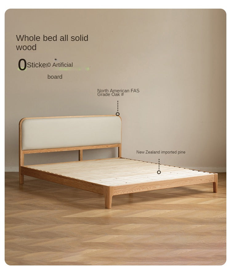 Oak, Rubber wood Solid Wood Bed Technology Fabric,Suede