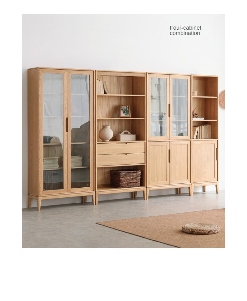 Ash Solid Wood Floor-Standing Bookcase Whole Wall Free Combination Bookshelf