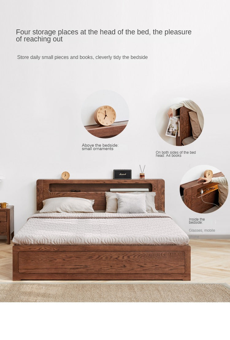 Oak Solid Wood Luminous Storage Box Bed