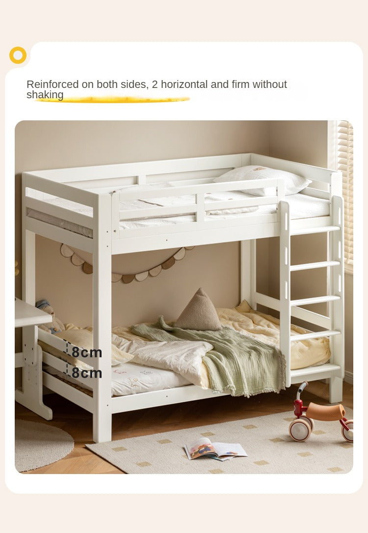 Rubber wood, Beech Solid Wood Children's Bunk Bed Cream Style White.