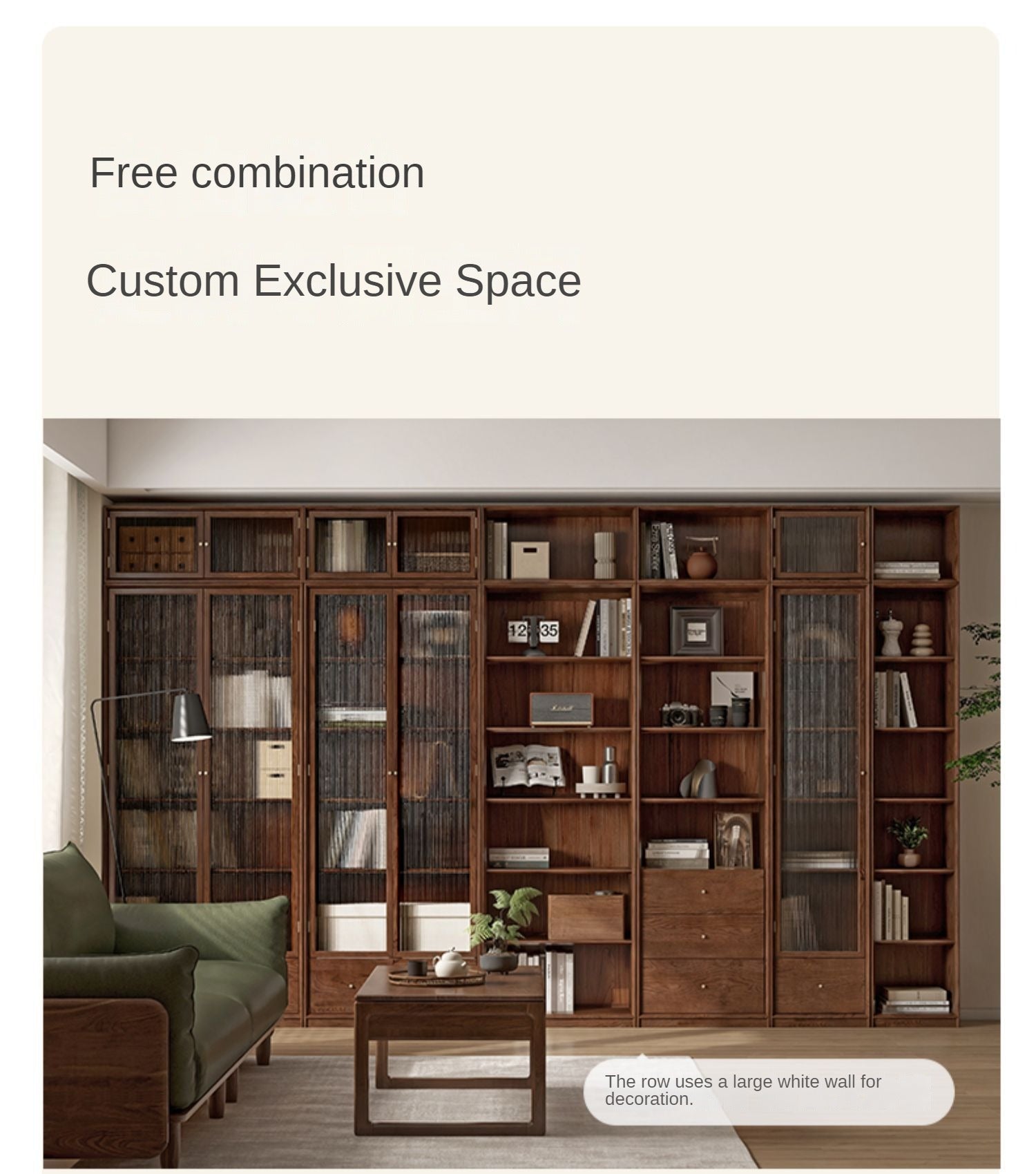 Oak Solid Wood Dust-Proof Glass Door Wall Floor-To-Ceiling Bookshelf