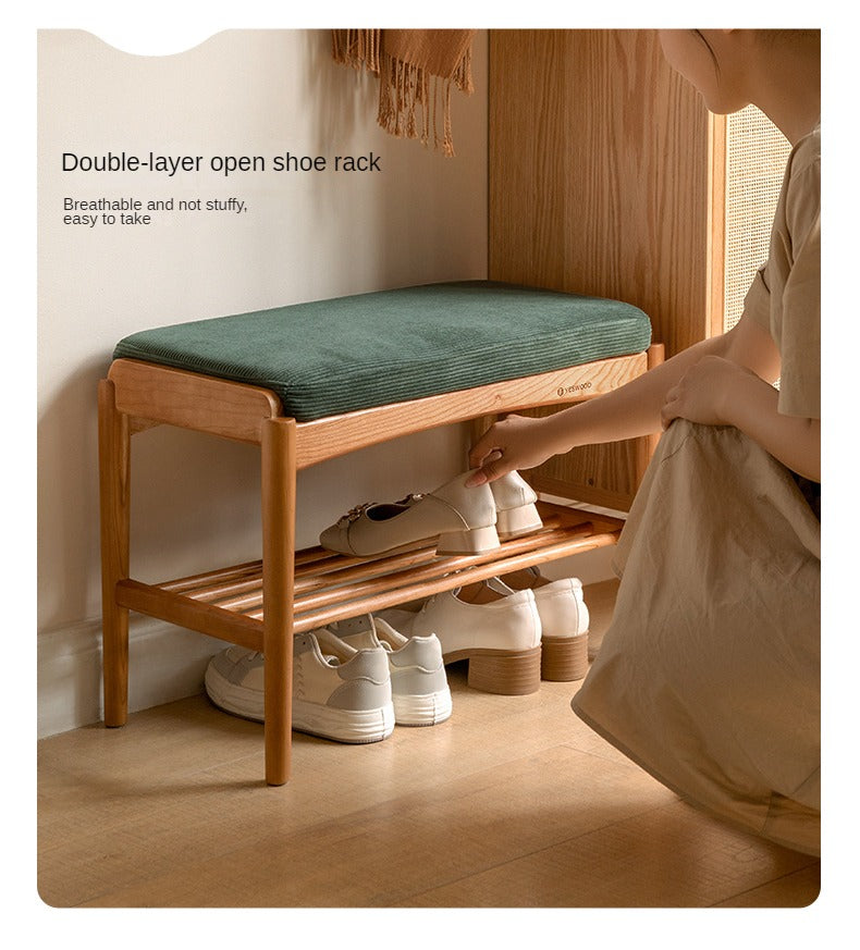 Cherry Solid Wood Shoe Storage Bench