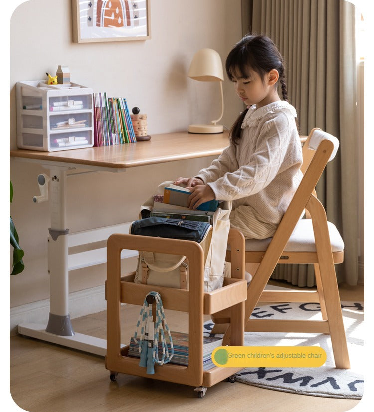 Beech, Rubber Solid Wood Children's Under-the-Table Mobile Modern Storage Rack