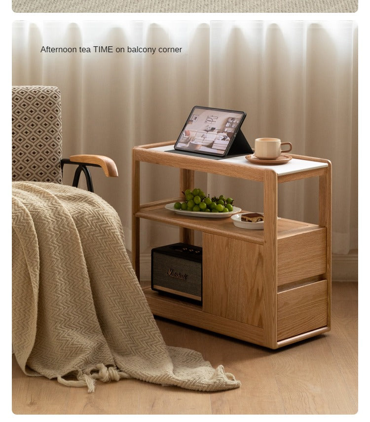 Solid Wood Rock Plate Side Table Movable