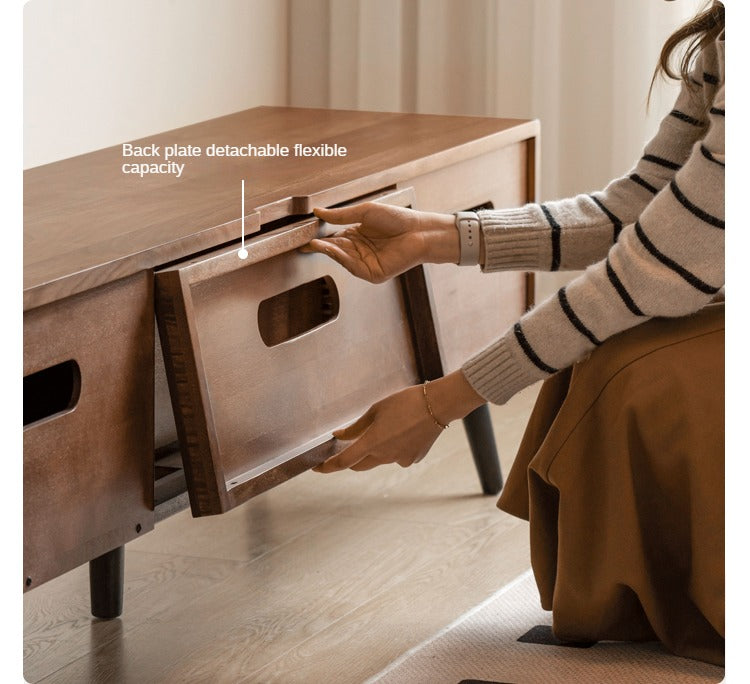 Black Walnut, Golden Sandalwood Solid Wood TV Cabinet Modern Simple.