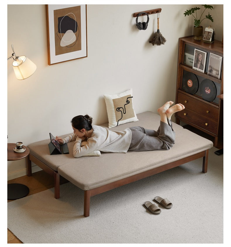 Beech Solid Wood Sofa Folding Dual Purpose Bed Sofa.