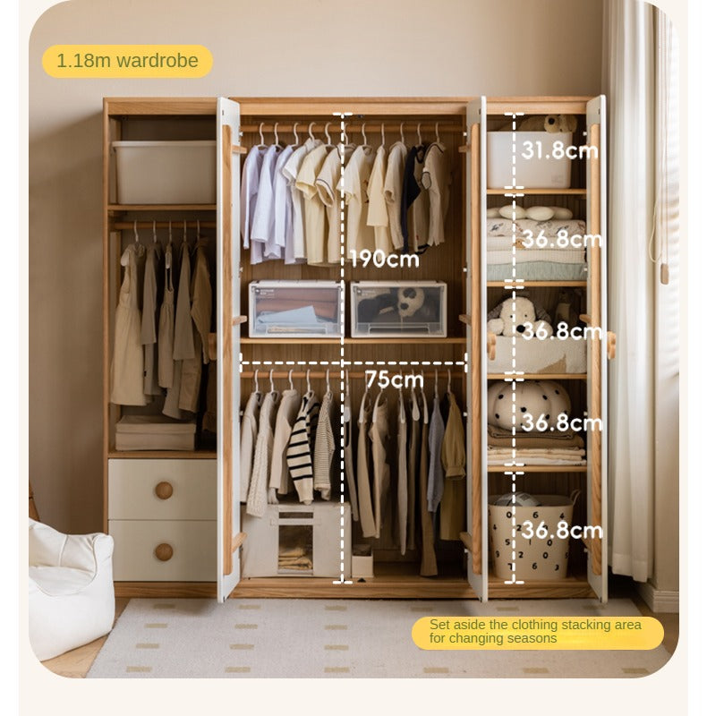 Oak Solid Wood Children's Wardrobe Combination