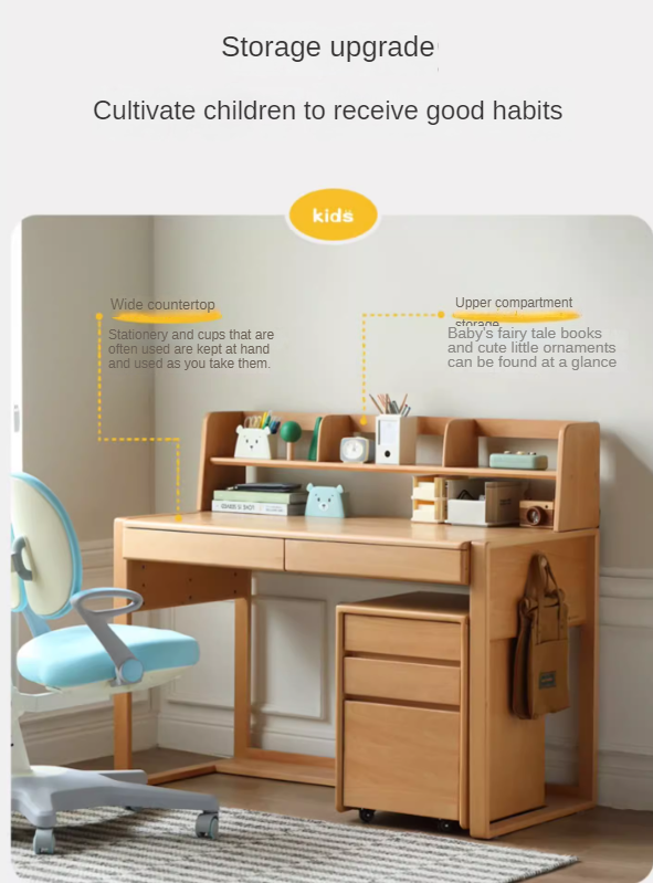 Oak Children's Modern Study Table Can Be Raised and Lowered