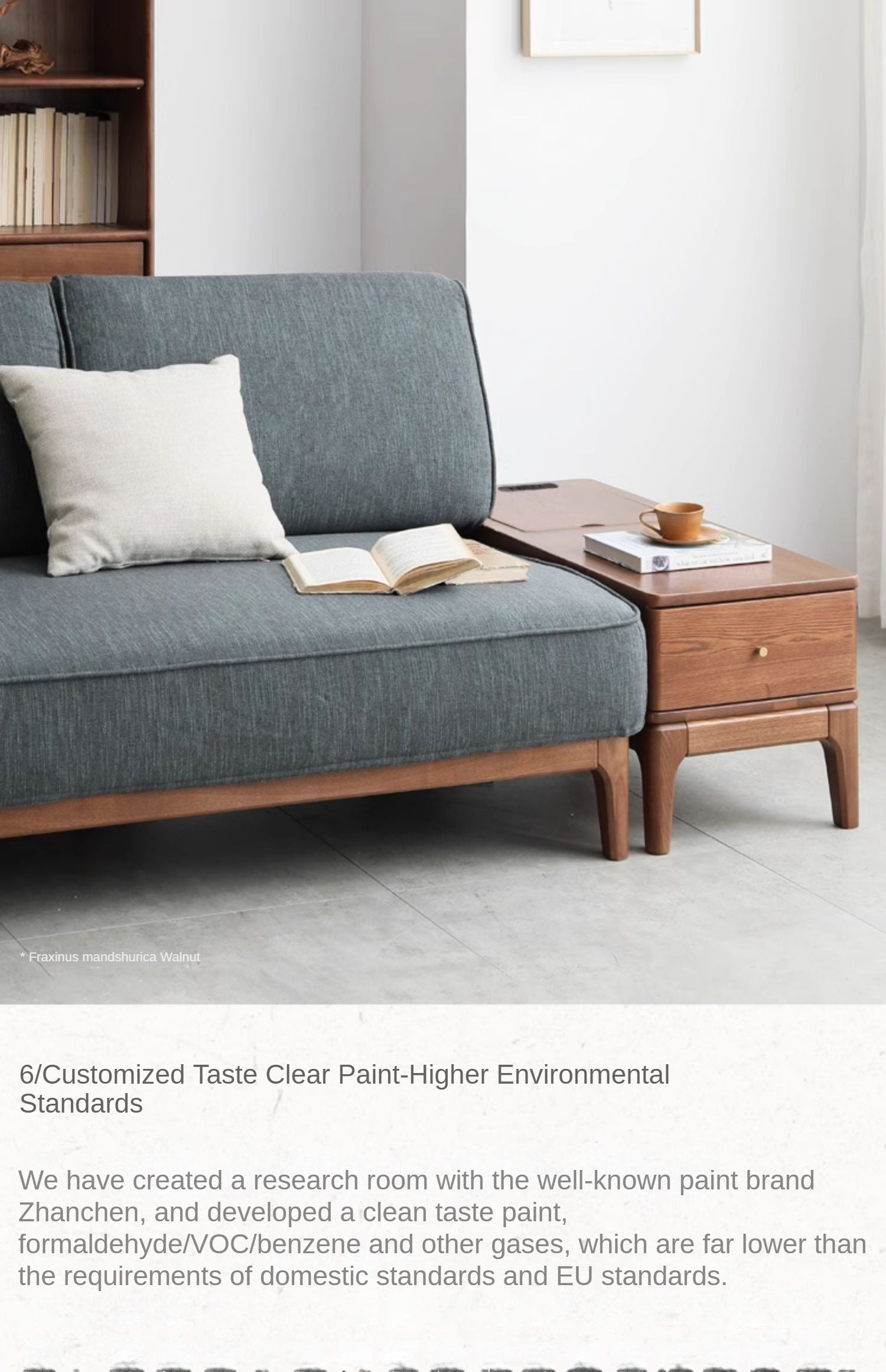Black Walnut, Ash Solid Wood Fabric Chaise Longue Sofa.