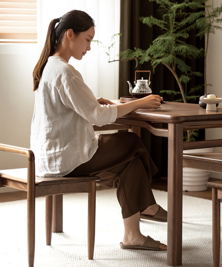 Black Walnut, Ash Solid Wood Style Tea Table.