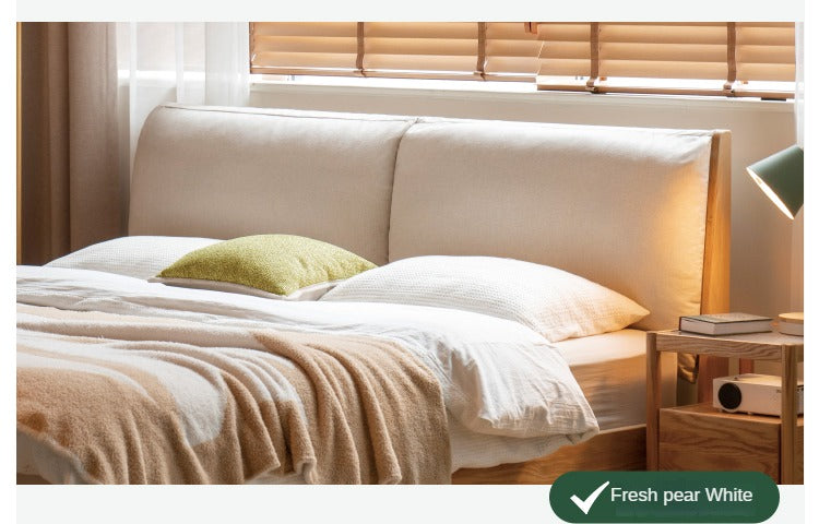 Beech, Oak, Black Walnut Solid Wood Fabric Soft Bed