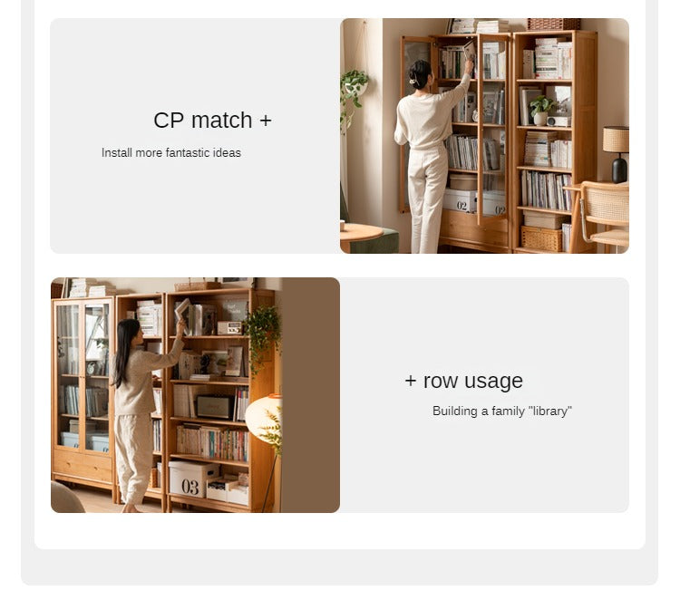 Cherry Solid Wood Freely Combinable Bookshelf with Retro Style Finish