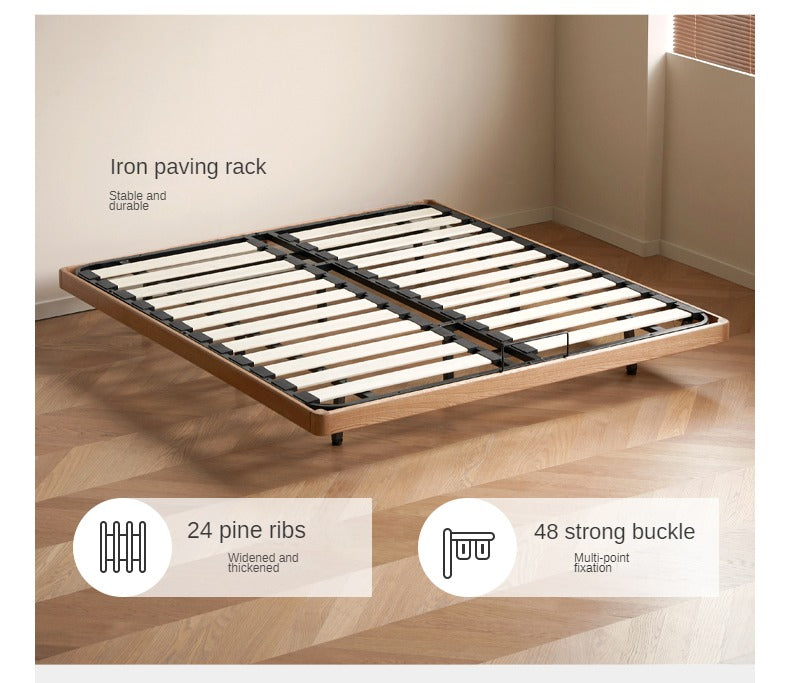 Oak Solid Wood platform bed, headboard-free bed Night Light Suspended Bed