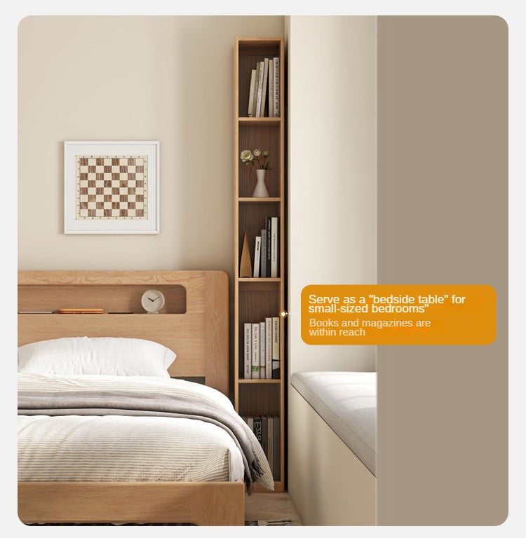 Oak, Rubber Solid Wood Ultra Narrow Bookcase