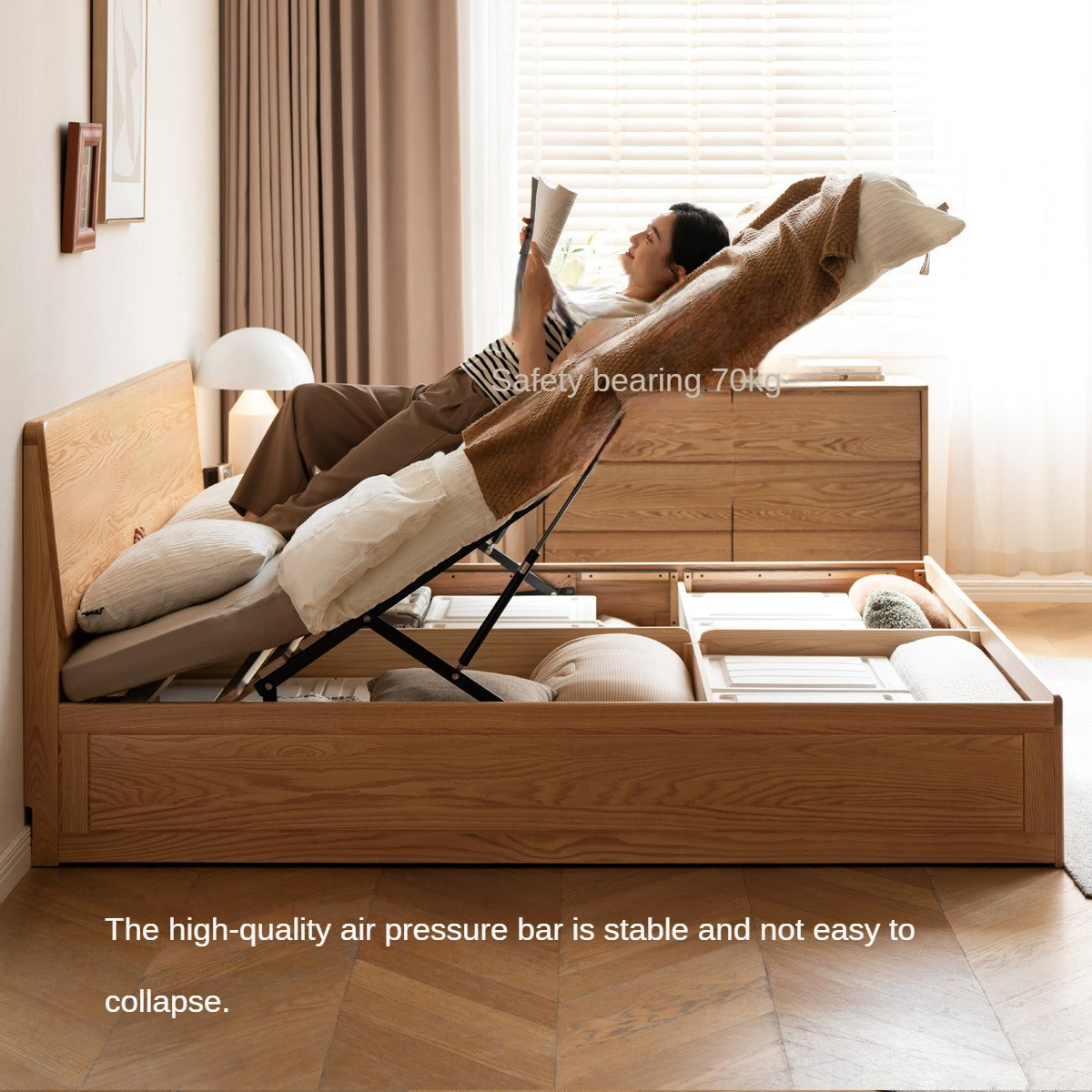 Oak,Rubberwood Solid Wood Box Simple Bed Log Style