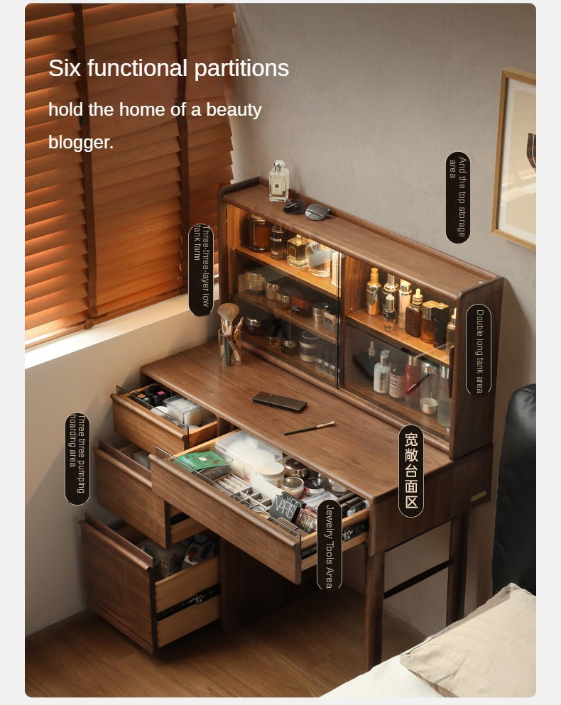 Black Walnut Solid Wood Light Luxury Dressing Table.