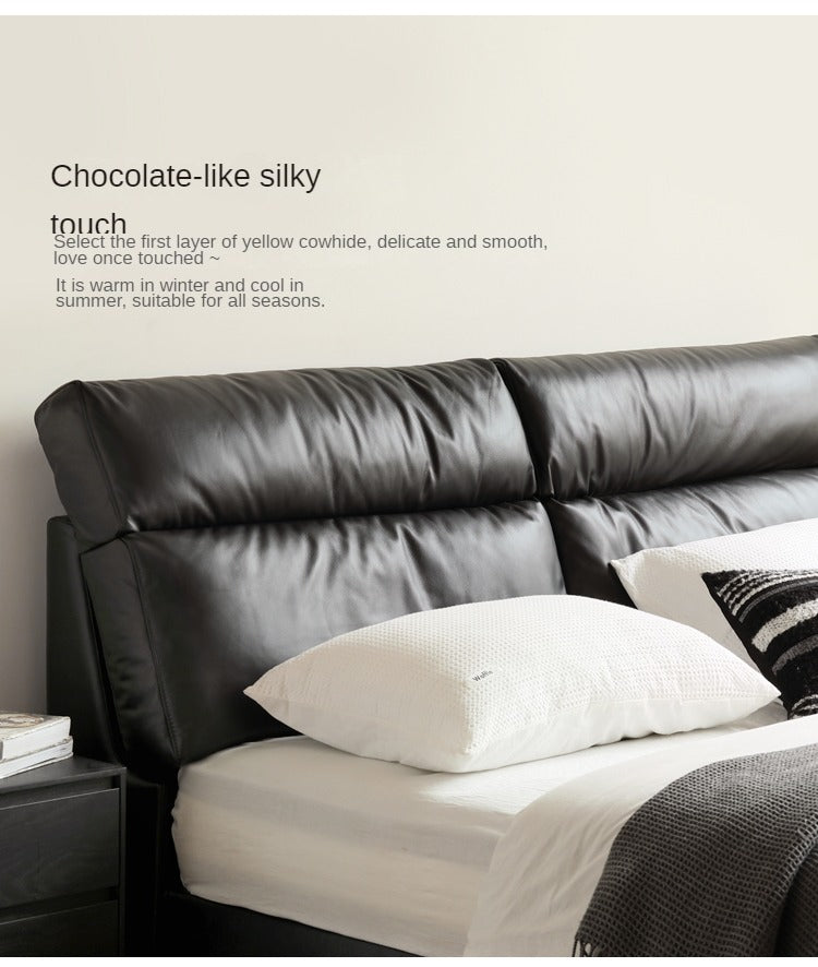 Leather Upholstered Bed with Down Filling