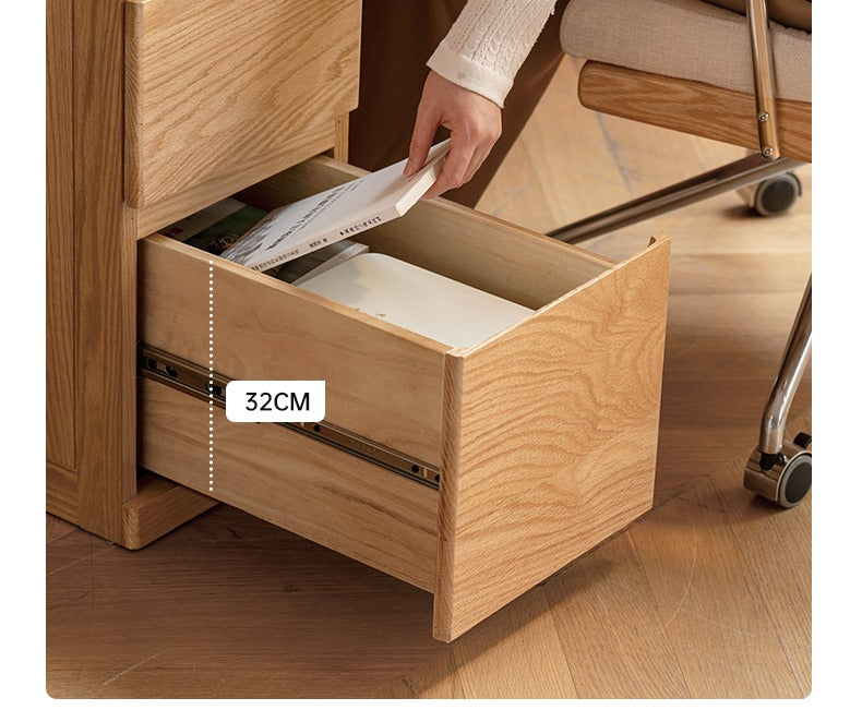 Oak Solid Wood Desk with Bookshelf and Drawer