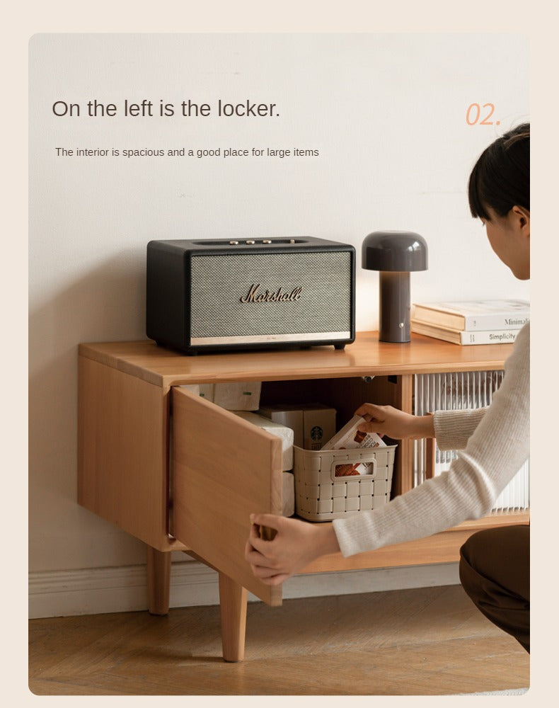 Poplar Solid Wood Glass Sliding Door Storage TV cabinet.