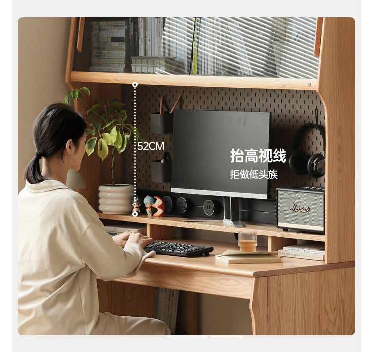 Oak, Cherry Solid Wood Desk Bookshelf Integrated Warm Light