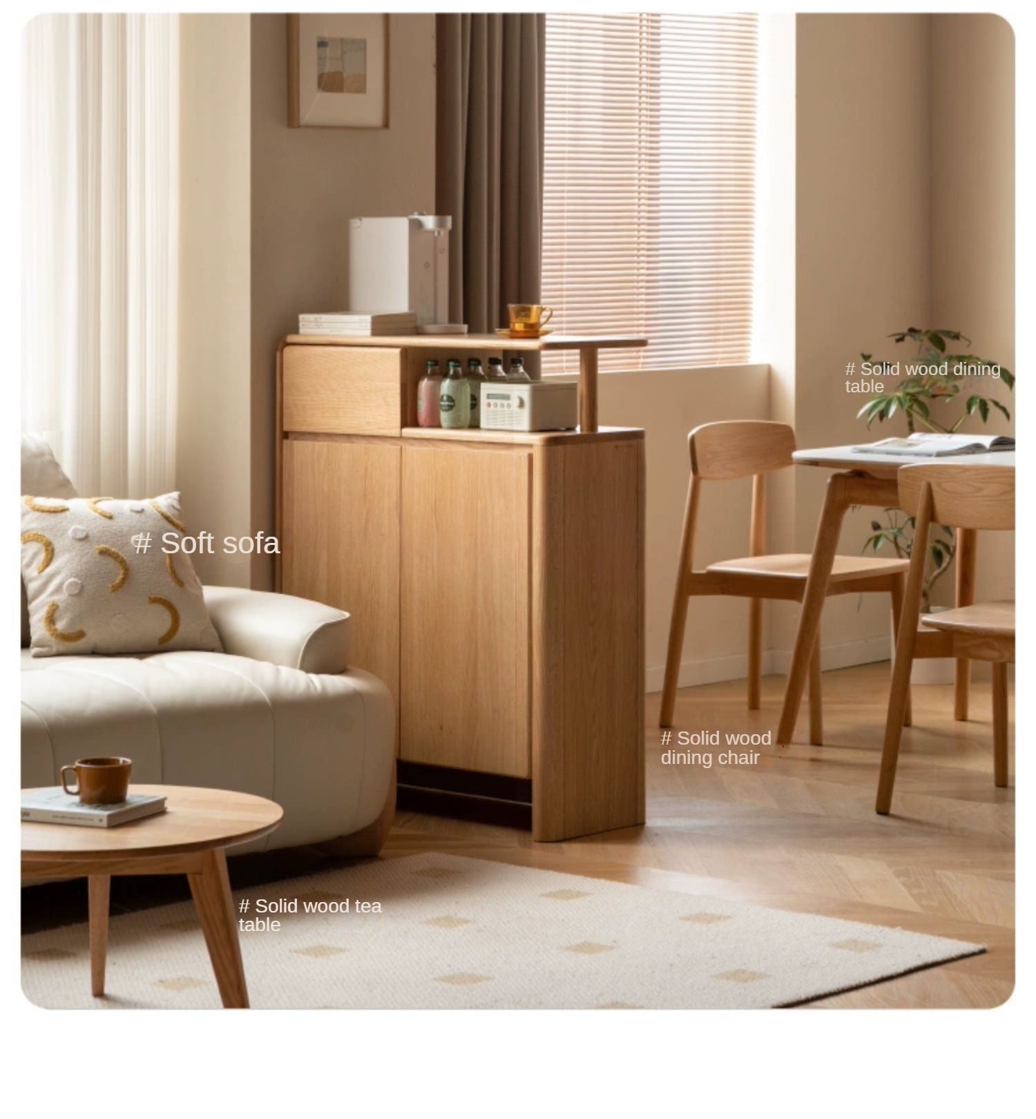 Oak, Solid Rubber Wood Partition Shoe Cabinet